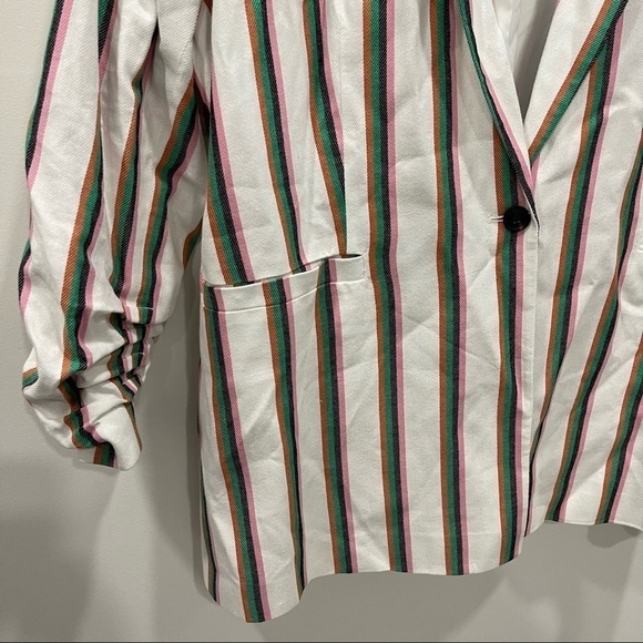 Halogen Colorful Stripe Ruched Sleeve Cotton Blend Blazer 2X One Button - Picture 8 of 12